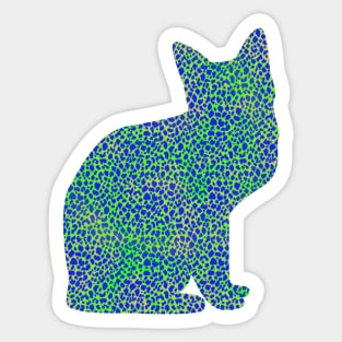 Sitting Cat in Blue Lime Leopard Print Sticker